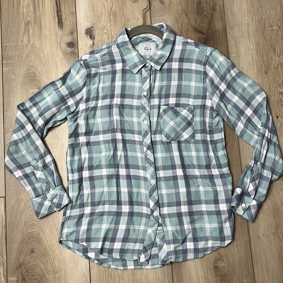 Rails Women’s Hunter Plaid Flannel Shirt Sea Breeze - Size Medium - Picture 2 of 8